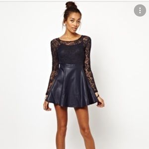 Motel Rocks Navy Leather and lace dress. Size XS